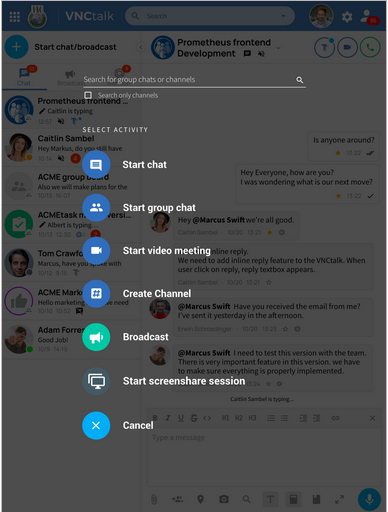 VNCmeet start UI