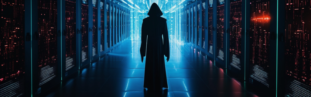 Image shows Server room with dark figure - Shadow AI